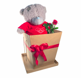 Композиция с мишкой Тедди с розой в большой коробке - 419